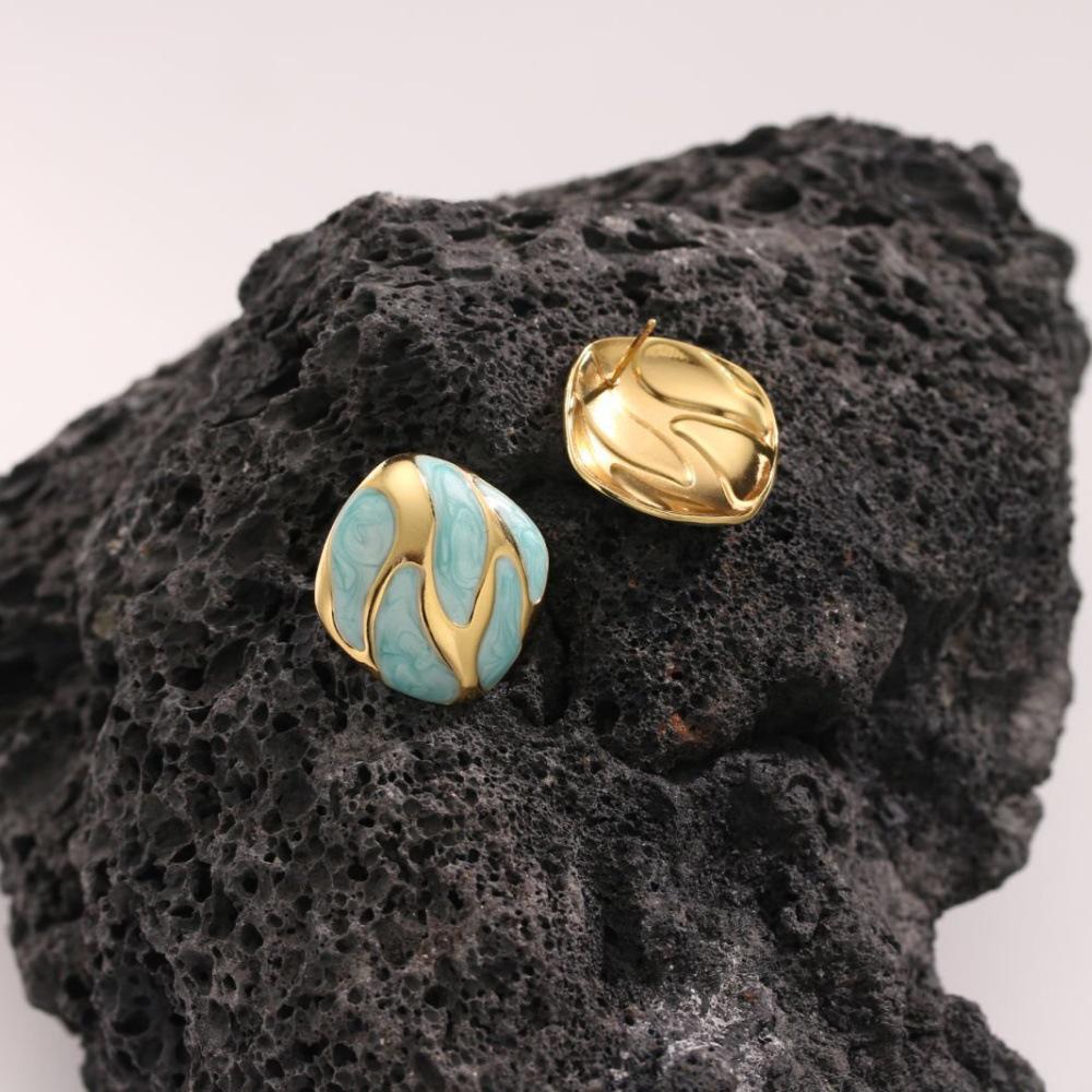 French Enamel Drip Oil Earrings: Stainless Steel, Irregular, Titanium Women's Luxury