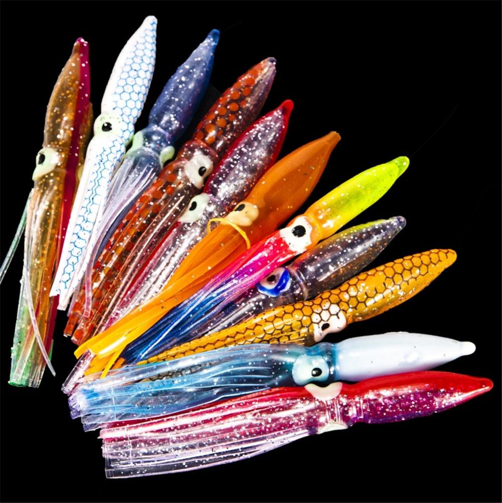 10pcs/pack Soft Octopus Fishing Lures Set For Jigs 8cm Mixed Color Luminous Octopus Skirts