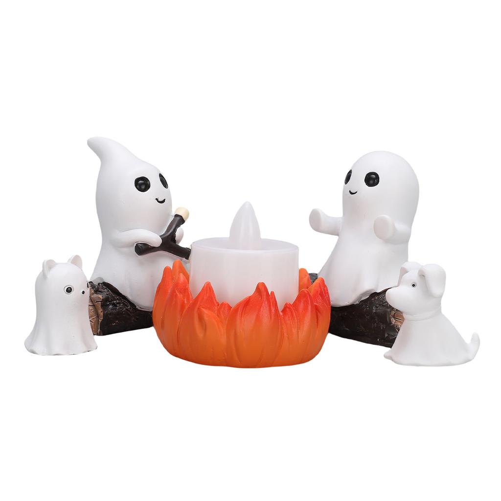 Ghost Campfire Flickering Night Light Dog Cat Figurine Resin Cute Ghost Statues for Tabletop Shelf Decoration Ornaments
