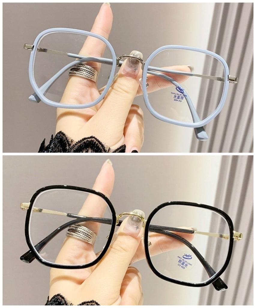 Retro Plain Face Pure Wind Gold Square Frame Glasses Men's and Women's Myopia Anti-blue Anti-radiation Flat Light Mirro