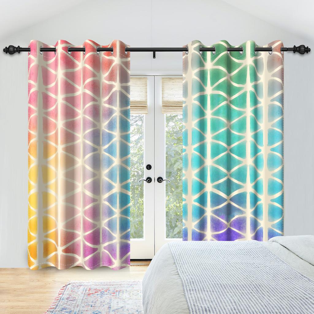 2Pcs/Set Colourful Gradient Window Curtain Bright Multicolor Blackout  Polyester Fabric Study Bedroom Living Room Decor Curtain