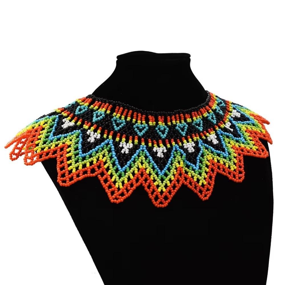 Multicolor Multilayer Beaded Choker Bohemian Woven Choker Necklace Mesh Bib Collar  Party Wear