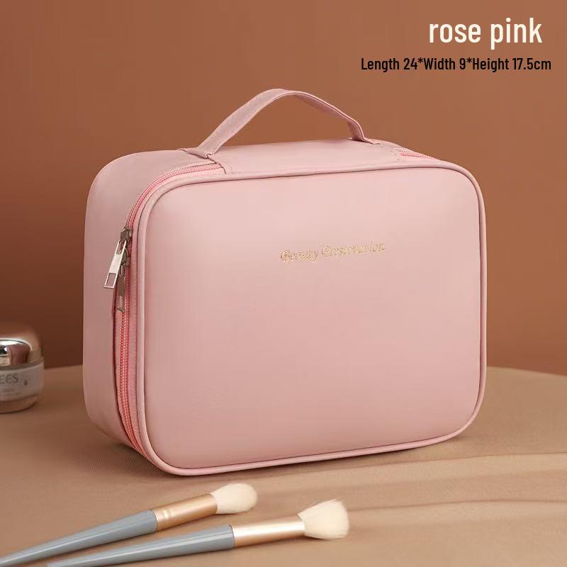 Three-in-One Multifunctional Makeup Bag with Large Capacity and High-End Design for Compartmentalized Storage Three-in-One Makeup Box роза розовый