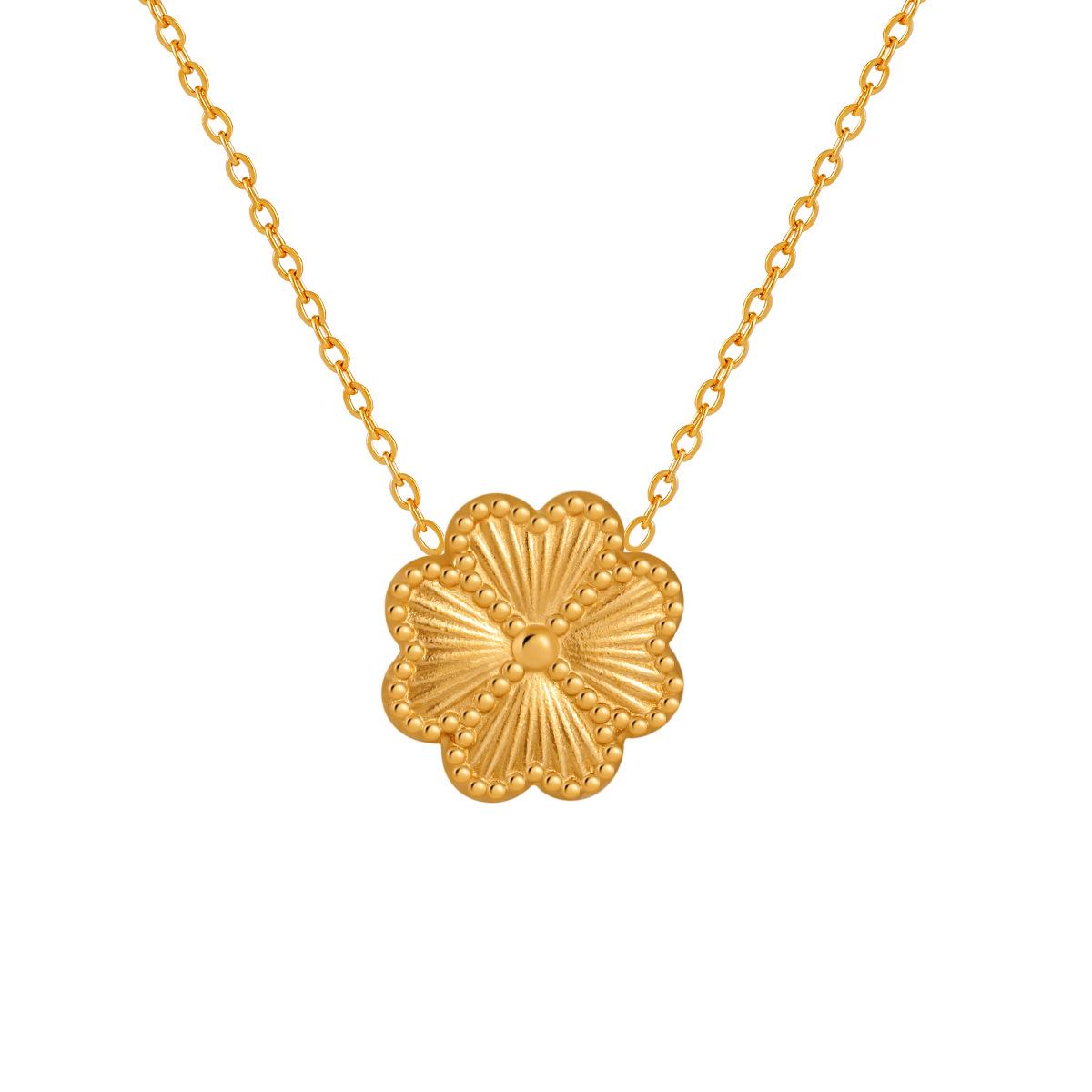 Корейская подвеска-ожерелье с листьями гинкго и четырехлистным клевером из титановой стали с золотым покрытием