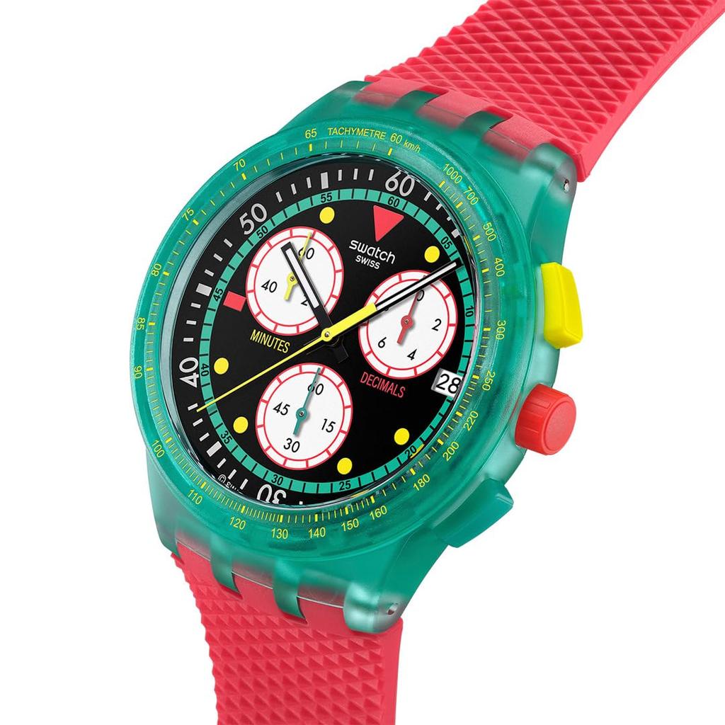 Swatch NEW CHRONO PLASTIC SWATCH NEON EMERALD CHRONO Wristwatch, SUSG409, Unisex, Red