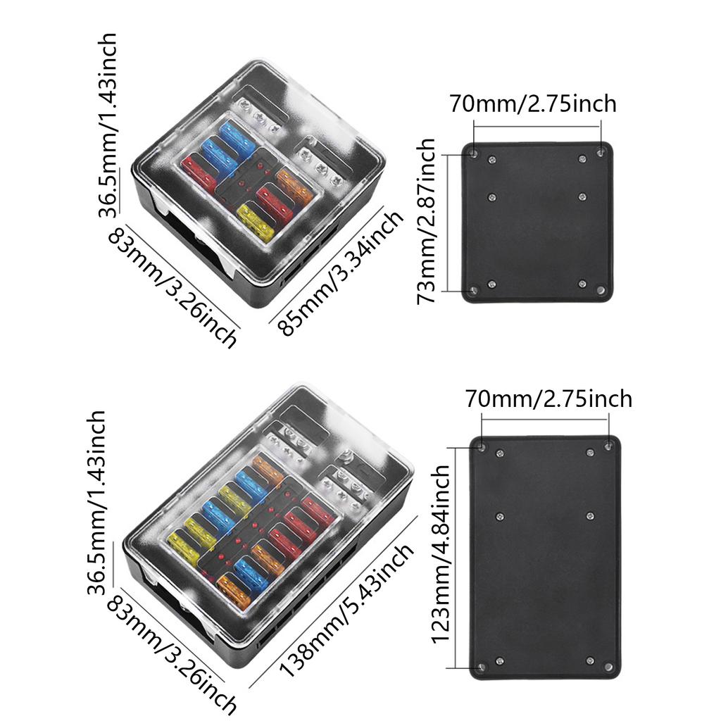 Multiple Circuit Fuses Block Heat Resistant ABS 6 Way/12 Way Automotive Fuses Box Simple Installation for Car Modifica