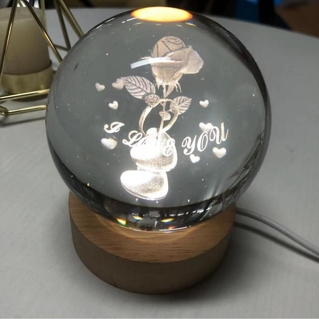3D Laser Engraved Crystal Ball Night Light with Touch Control & Rechargeable Luminous Base – Perfect Birthday Gift