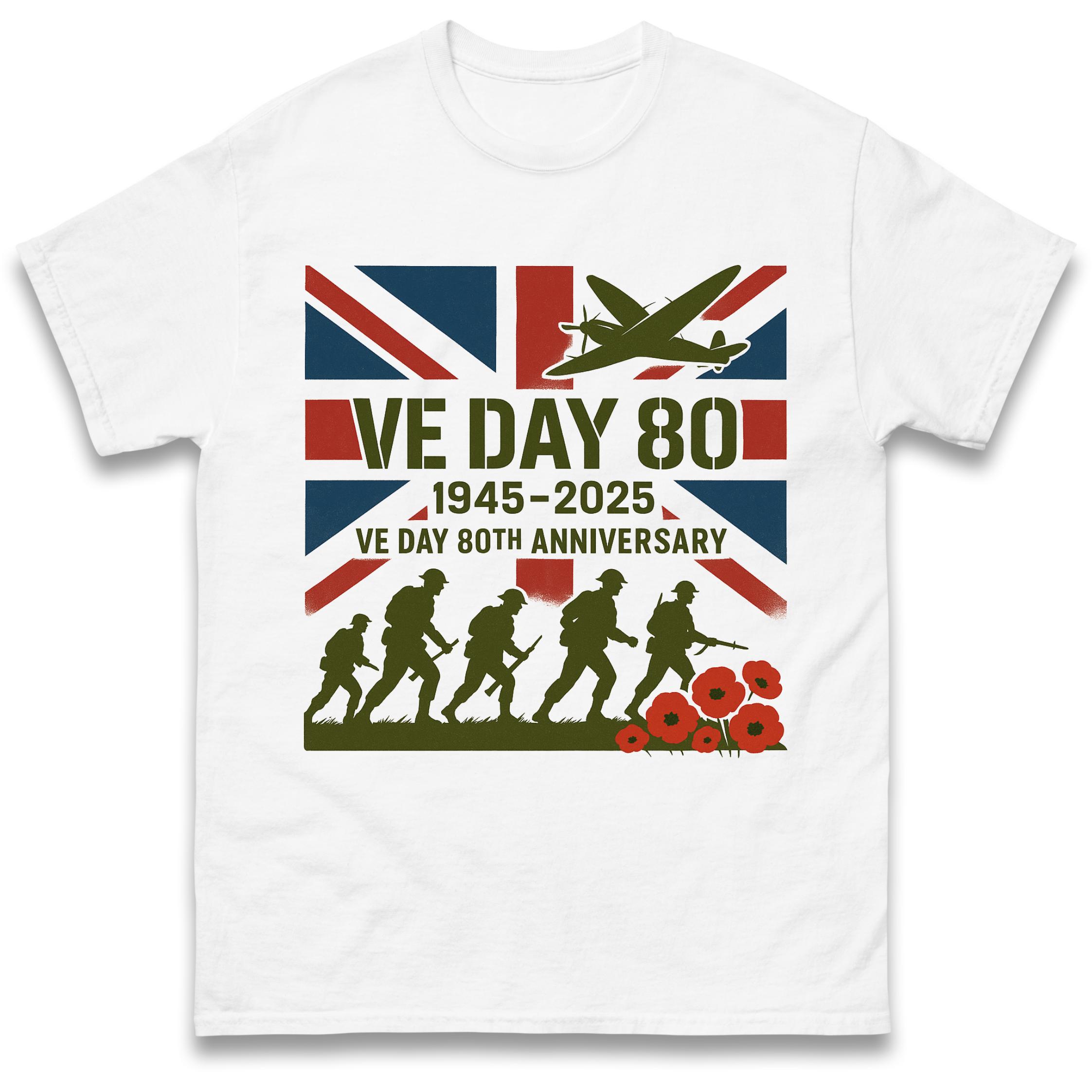 VE Day 80th Anniversary 1945-2025 Adult T Shirt Tshirt Mens Womens Unisex Tops Tees M