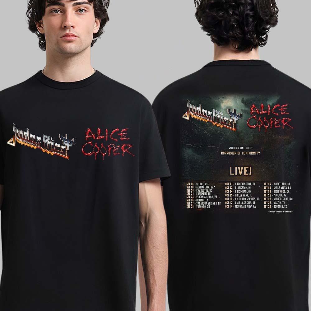 

Judas Priest And Alice Cooper North American Tour 2025 Fall Two Sided T-Shirt 4XL