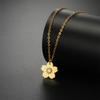EUEAVAN Fashion Sakura Flower Necklace Stainless Steel Five-petaled Floral Pendant Necklaces for Women Girl Jewelry Gift
