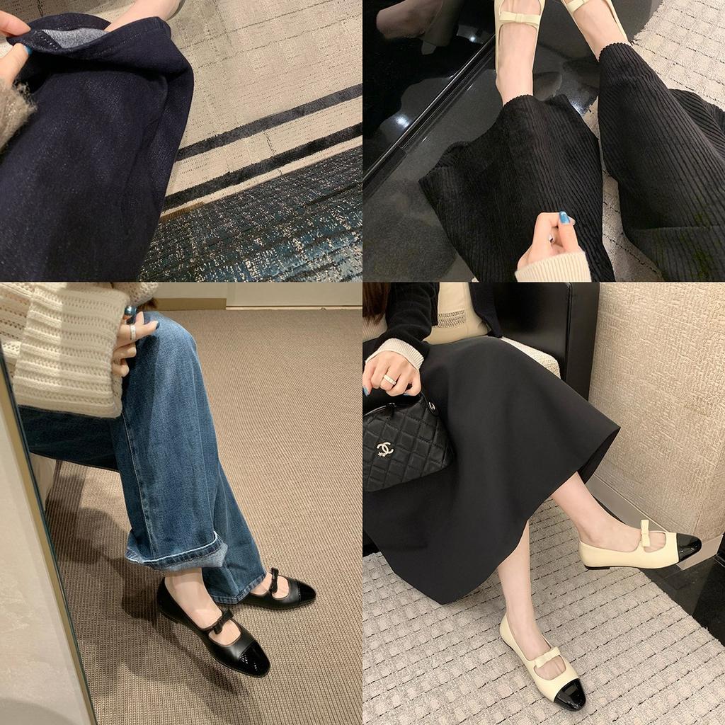 Sheepskin Version~ Leather French Bow Square Head Mary Jane Shoes Women's Autumn New Flat-bottomed Small Fragrant Ballet Shoes
