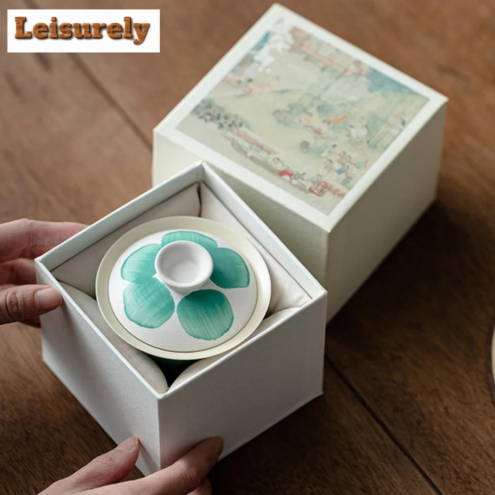 120ml Japanese Powder Yin Gaiwan Creative Brush Green Sopera Tea Tureen Tea Maker Cover Bowl Tea Ceremony Supplies Collection