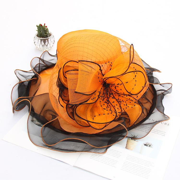 Color Matching Organza Sun Protection Sun Hat Women'S Summer Uv Protection Sun Hat Chiffon Flower Beach Hat