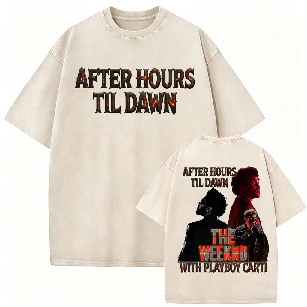 The Weeknd After Hours XO Vintage Washed T-shirts Men Women Harajuku Hip Hop Pop Music T Shirt Casual Loose Short Sleeve2437