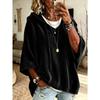 Damska gładka welurowa bluza z kapturem i rękawem 3/4, casualowy top hoodie na jesień zimę