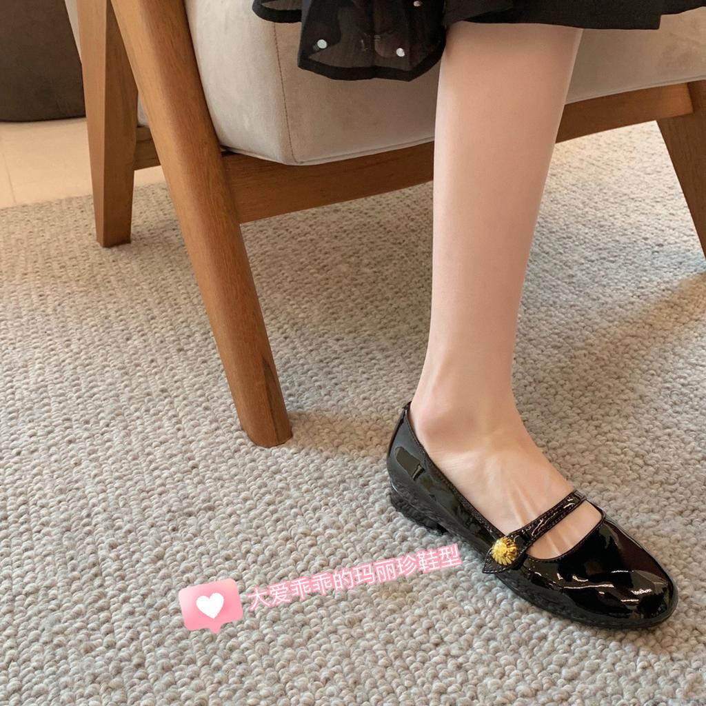Leather Version~ French High Heels Women's Thick Heel Mary Jane Shoes Gold Buckle Light Mouth Versatile Single Shoes Temperament Commuter Shoes