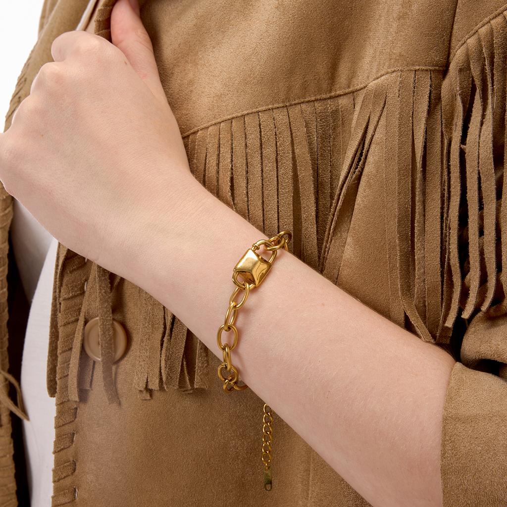 Youthway Classic Lock Bracelet For Women Minimalist Gold Plated Stainless Steel Bracelet Simple Fashion Jewelry Girls Gift