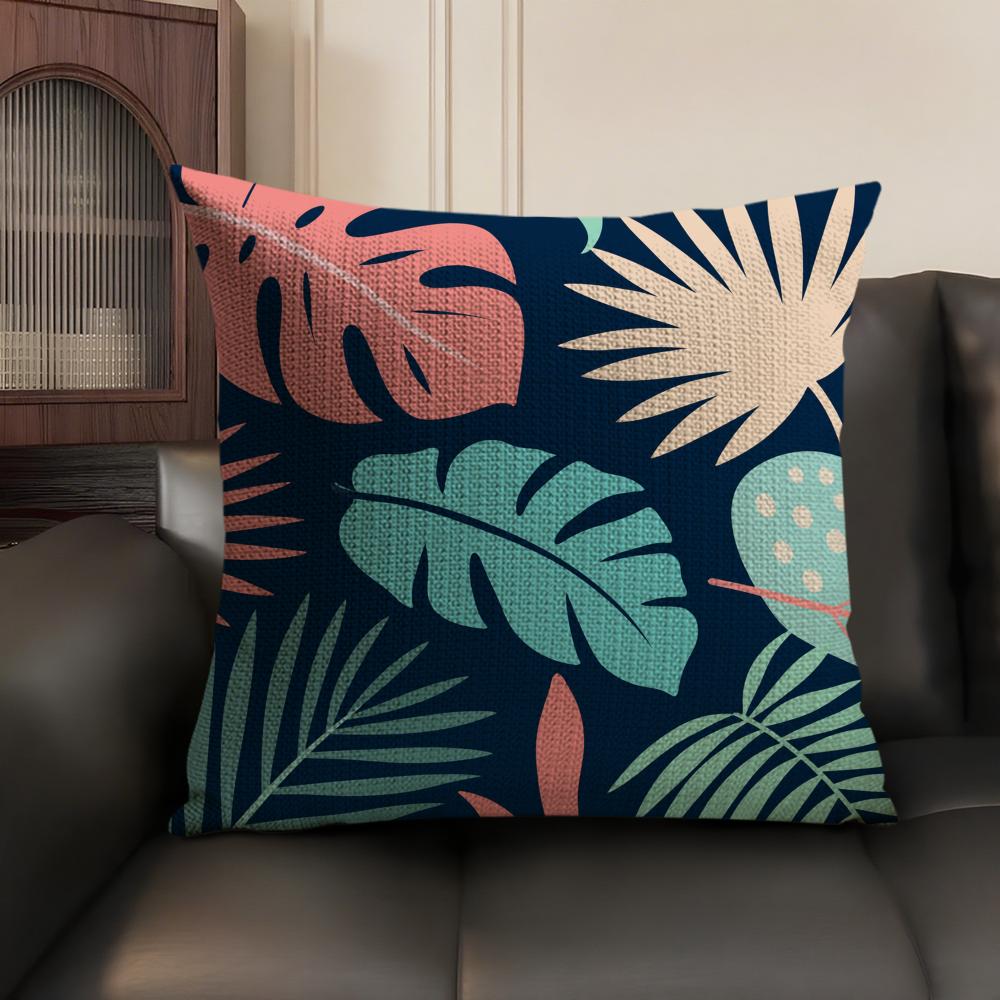 Tropical Rainforest Leaves Cushion Cover Breathable Linen Organic Fabric DoubleSided Printing Sofa Pillow Case Home Decor