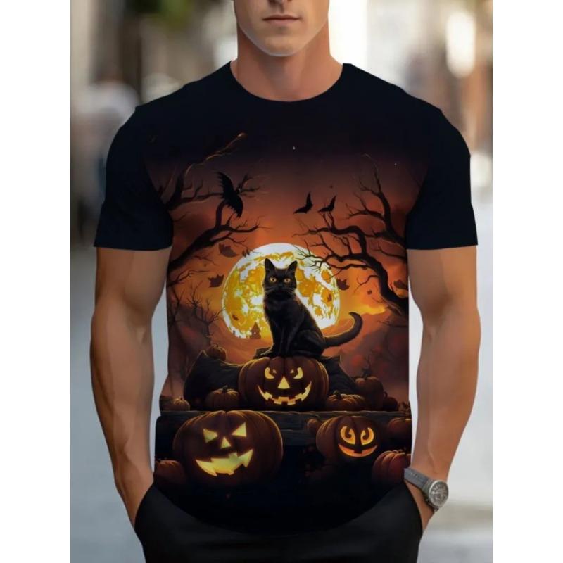 Summer Men's Cat 3D Printed Crew Neck T-Shirt Fashion Versatile