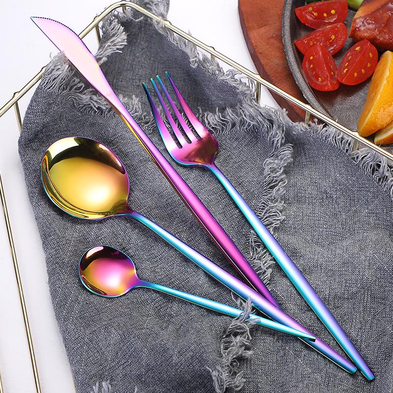 Portugal Gold Stainless Steel Cutlery Set: Four-Piece Knife, Fork, and Spoon Set for Steaks.