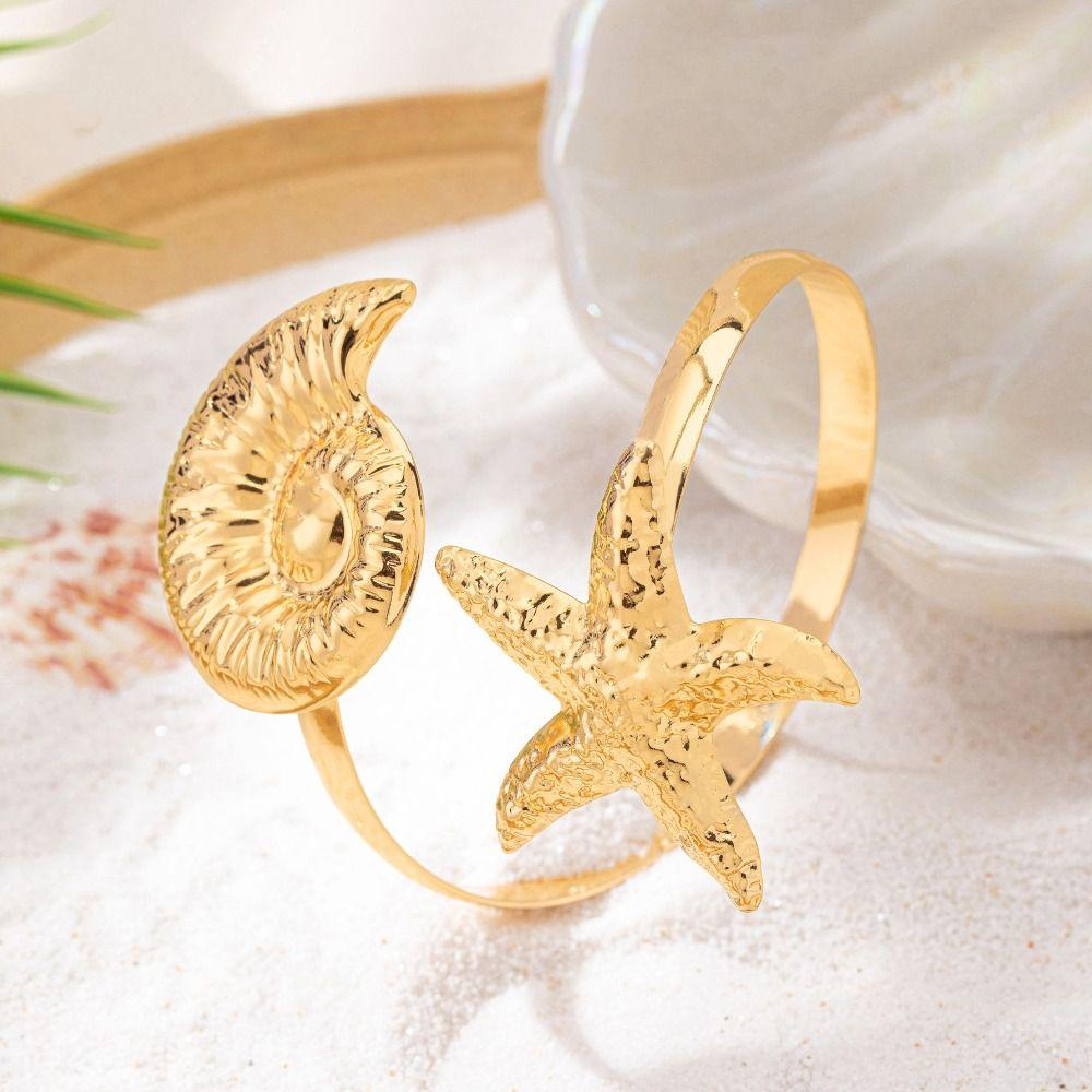 Metal Wide Open Bangle Gold Color Flower Bracelet Elegant Opening Arm Bracelet  Women's Accessories