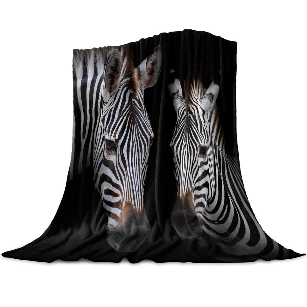 Animal Zebra Black and White Stripes Pattern Flannel Throw Blanket  Soft Lightweight Warm Cozy Kid Adult Travelling Camping Gift