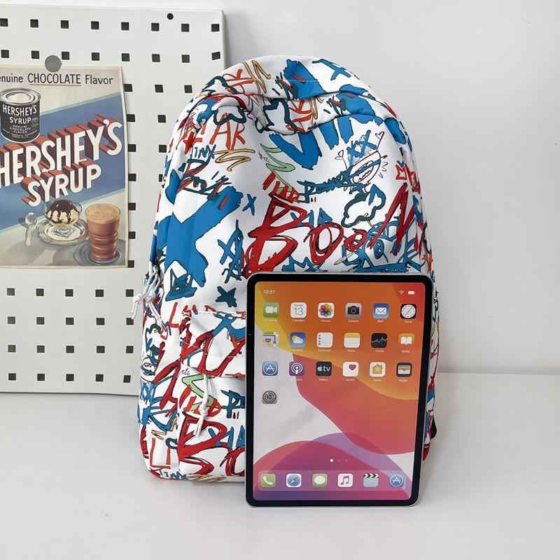 Graffiti Print Backpack Junior High School Student Lightweight Schoolbag Men and Women Large Capacity Backpack