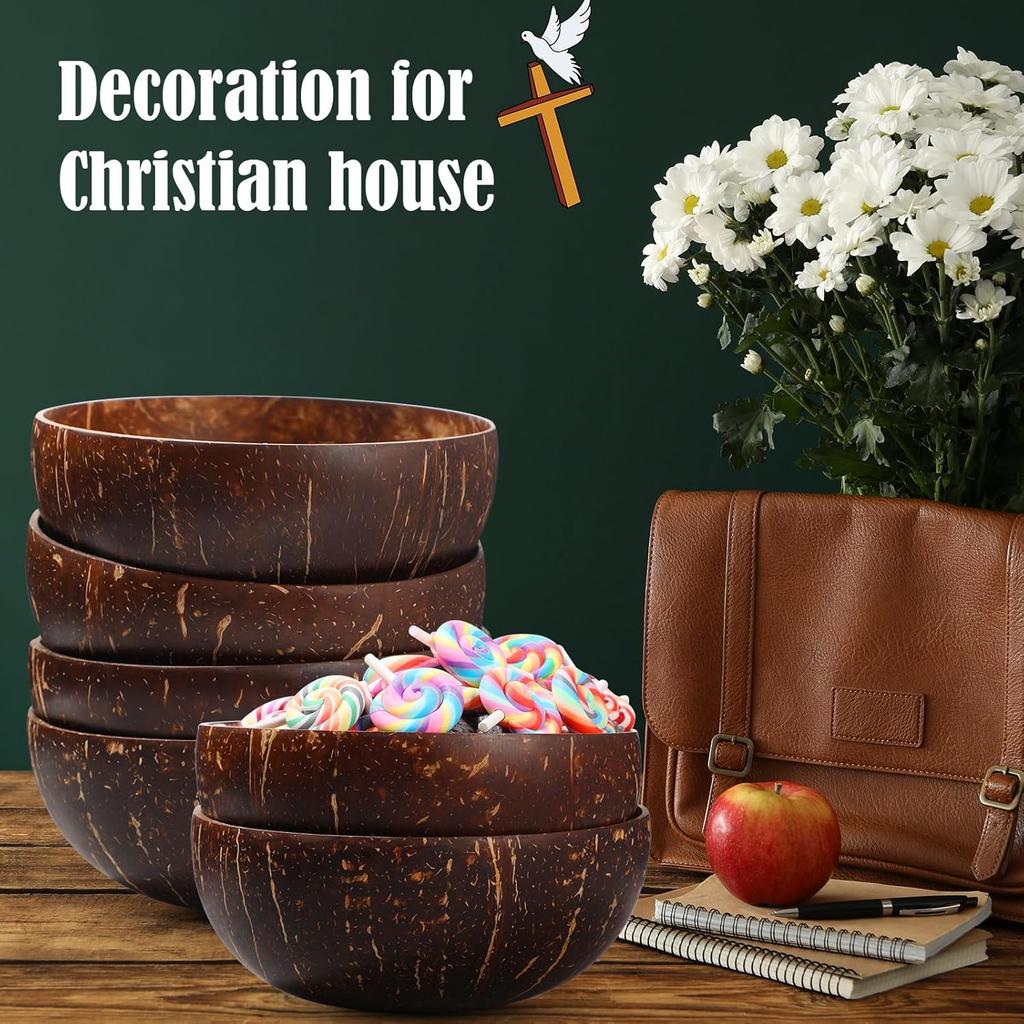 12-15CM Polished Coconut Shell Bowls Serving Dishes Fruit Salad Wooden Reusable Utensils Natural Coconut Bowl Breakfast Party