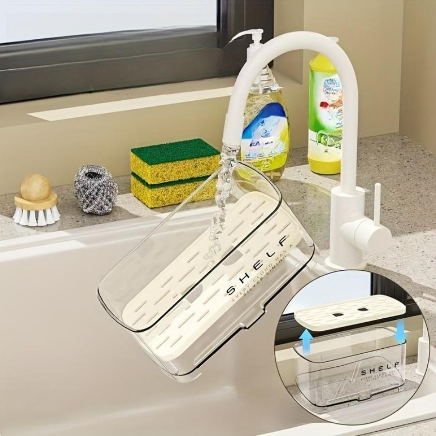 Multi-functional Sink Organizer with Drain Rack and Towel Hook — No Electricity Required, Countertop Storage for Sponges, Soap, Brushes, and Towels.