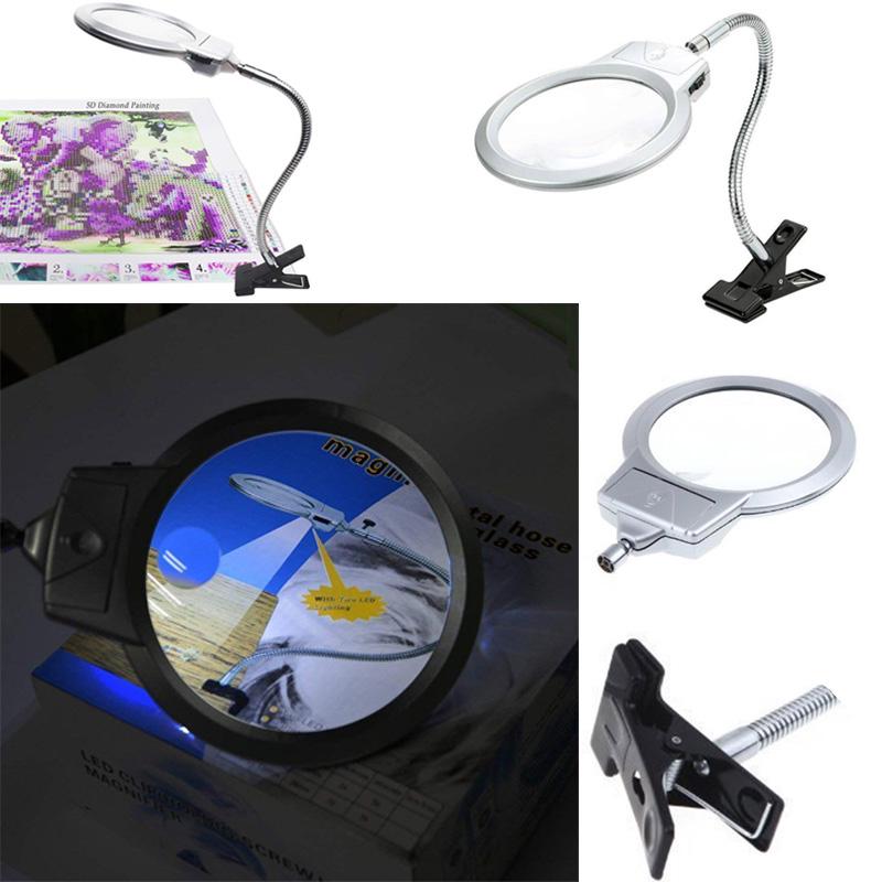 LED Light with Magnifiers Clip and Flexible Neck For 5D Diamond