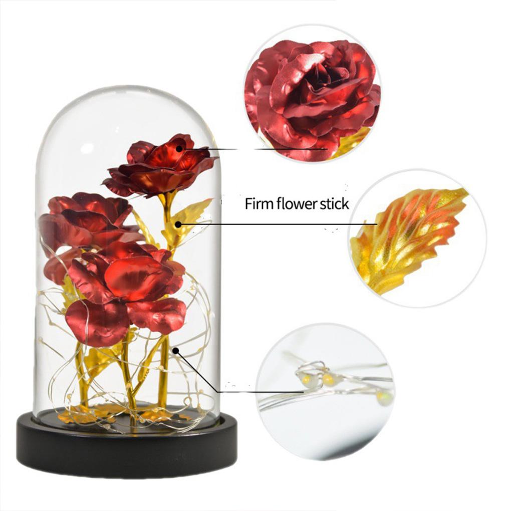 Flori Artificiale LED Acoperire de Sticlă Fermecată Lampă Dom de Trandafir Decor de Masă Figurine Folie Lumini Zâne Decor de Petrecere
