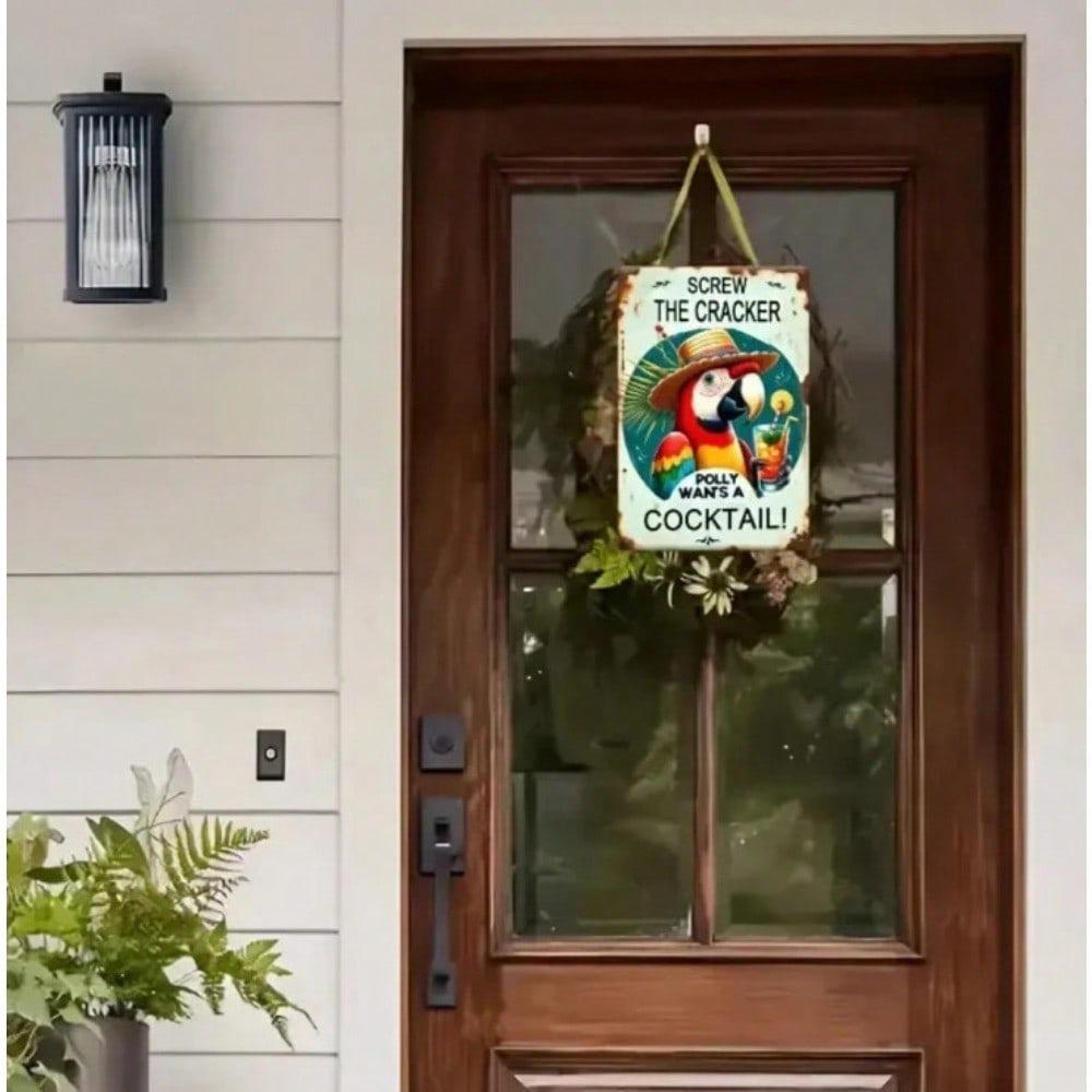 Polly Wants Cocktail Retro Parrot Metal Sign 8x12 Inch Bar Home Decor
