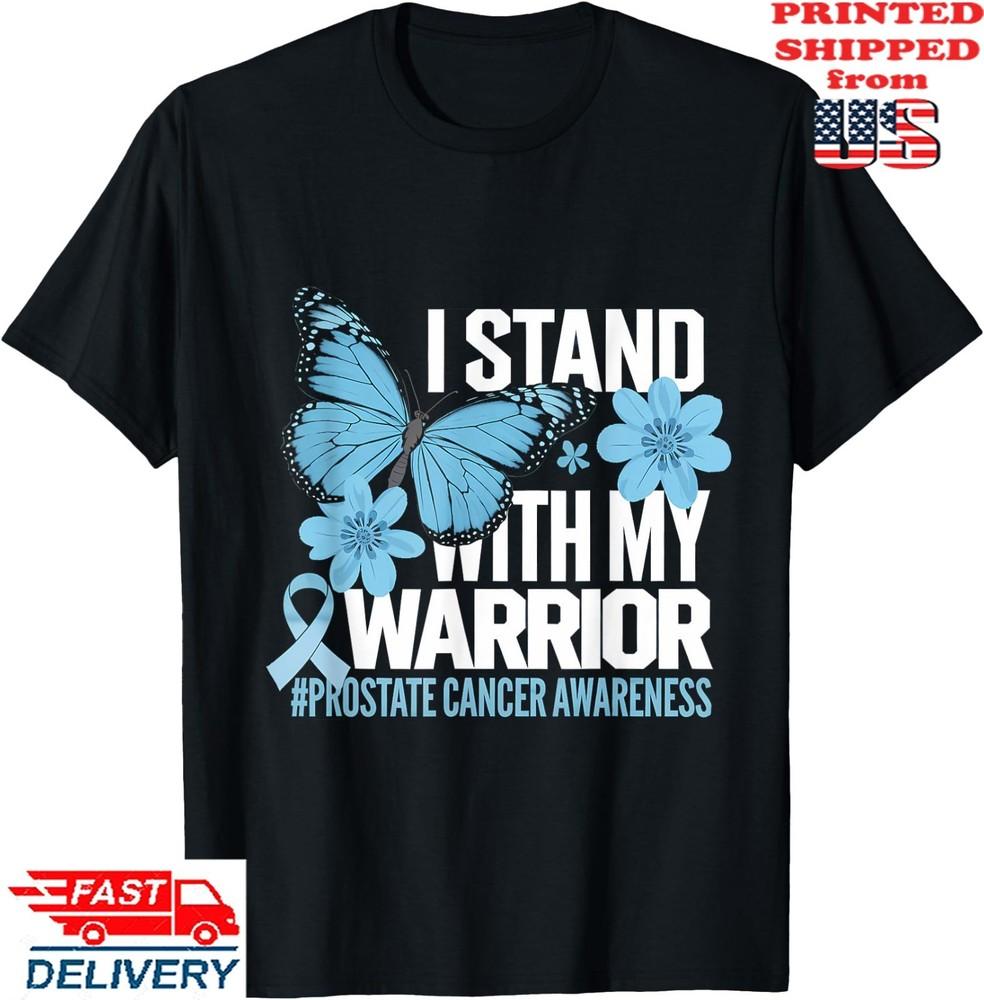 Футболка «Осведомленность о раке простаты. Я поддерживаю своего воина» со светло-голубой лентой, Унисекс футболка S