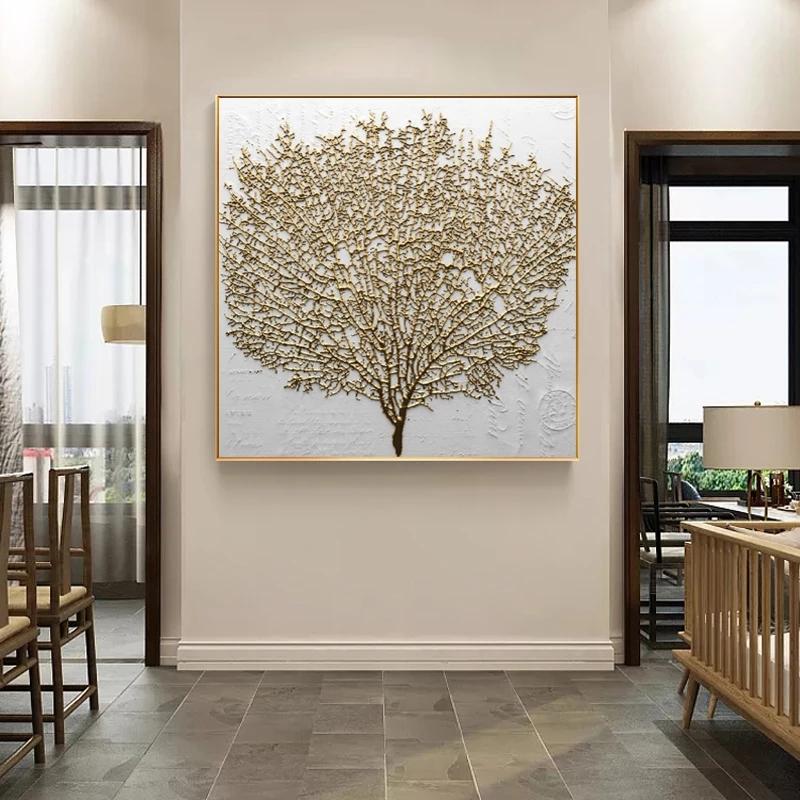 Modern Abstract Golden Tree Canvas Painting Posters and Prints Wall Art Pictures Home Living Room Bedroom Decoration