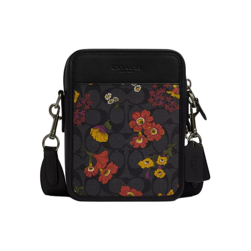 

COACH Sullivan 16 Floral Print Zip Closure Signature Canvas and Smooth Calfskin Crossbody Bag Small Women s Bronze and Charcoal сірий колір