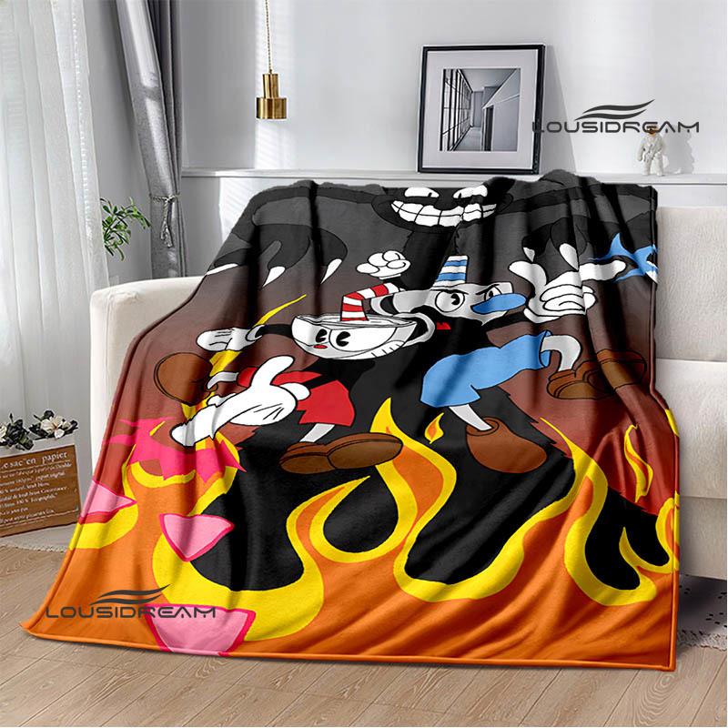 Cuphead Anime Printed Blankets Children's Warm Beautiful Blankets Flannel Soft and Comfortable Blanket Home Travel Birthday Gift