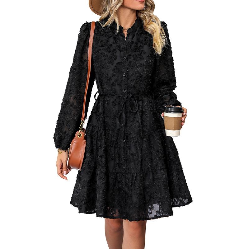Abito Lungo Elegante Retrò in Pizzo Europeo e Americano - Multicolore Stile Primavera e Autunno