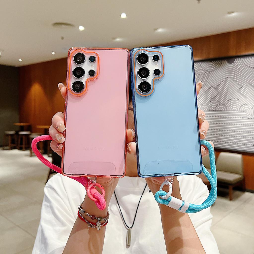 For Samsung Galaxy S25 Ultra Case with Wrist Strap/Orange Camera Edge TPU+PC Shockproof Phone Back Cover