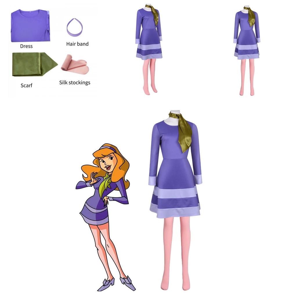 Scooby-doo Cosplay Kostüm für Damen Daphne's Lebhaftes Polyesterkleid