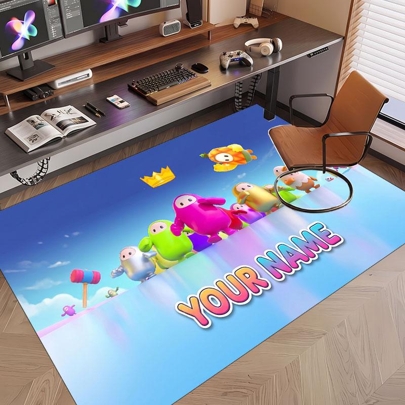 Custom Name Text Crystal Velvet Rug,Fall Guys Soft Plush Decorative Non Slip Floor Carpet