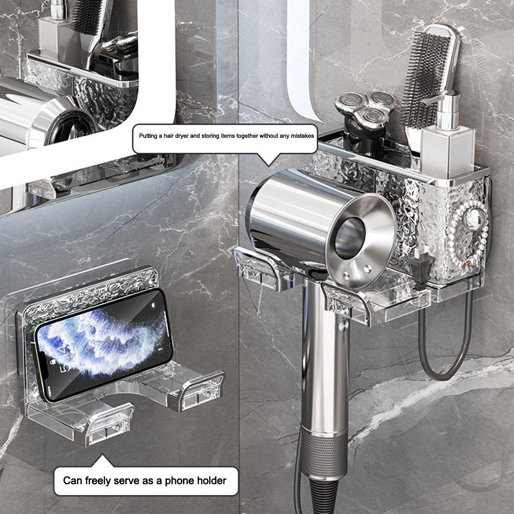 Punch Free Hair Dryer Rack Wall-mounted Hair Tool Storage Rack Portable Bathroom Accessories