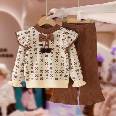 Girls' Autumn/Winter Knitted Sweater & Bell-Bottom Pants Set – Fashionable Two-Piece Outfit for Baby and Toddler