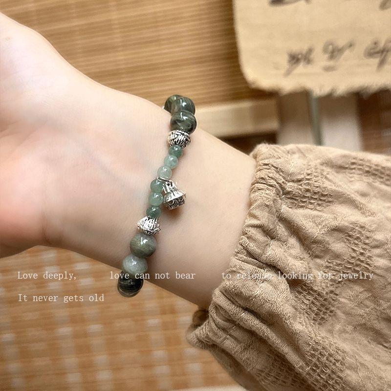 New Chinese retro beaded lotus pod bracelet women's niche design ethnic style dark green bracelet accessories