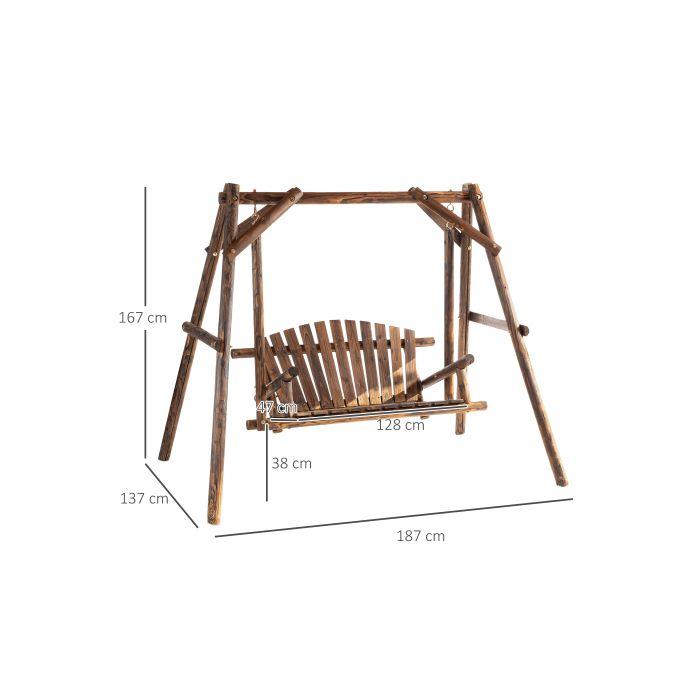 Balançoire En bois massif, naturel, balançoire banc suspendu 187 x 137 x 170 cm, pour jardin et terrasse