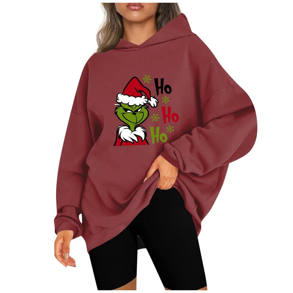 Women's Fashion Casual Hooded Sweatshirts Long Sleeve Christmas Printed Sweatshirts Top