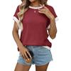 2026 Summer New Women's Round Neck Knit Top Short Sleeve Color Block Loose T-Shirt
