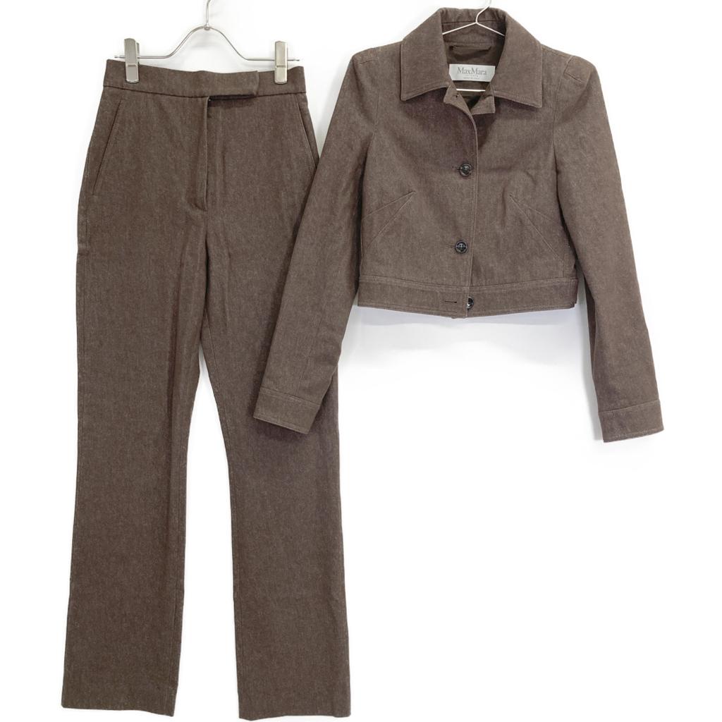 Max Mara [Excellent Condition/25 Stainless Steel] 25110410136/25111310136 Carpa Denim Short Jacket/Pants Suit Setup Jacket 34/Bottoms 36 BrownUsed
