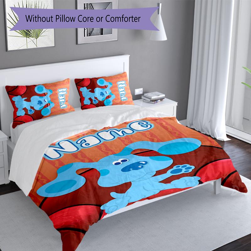 3pcs Custom Name Blue's Clues Set,Includes 1 Duvet Cover and 2 Pillowcases,All-season Bedroom Decor