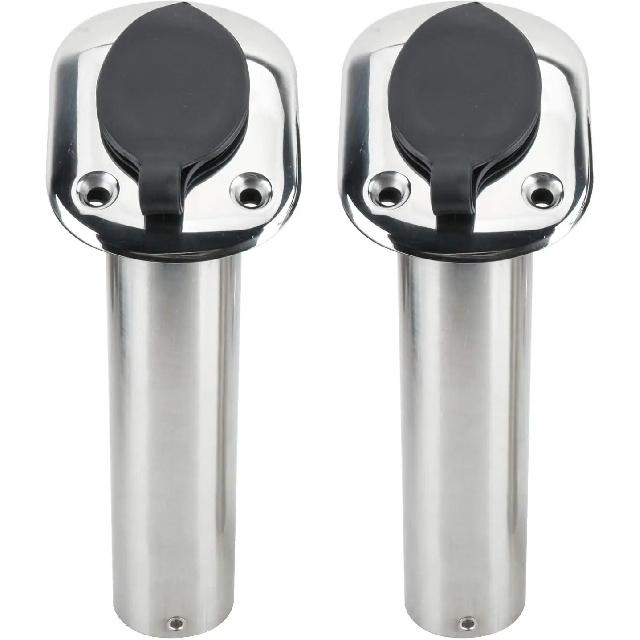 2Pcs 30 Degrees Stainless Steel Fishing Rod Holder Flush Mount with Black PVC Cap and Liner Boat Rod Holder