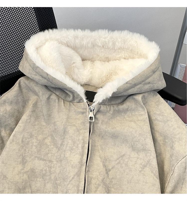 Men's Retro High Street Distressed Hooded Cotton Jacket - Winter Plus Velvet, Youth Sports Style, Warm and Trendy.